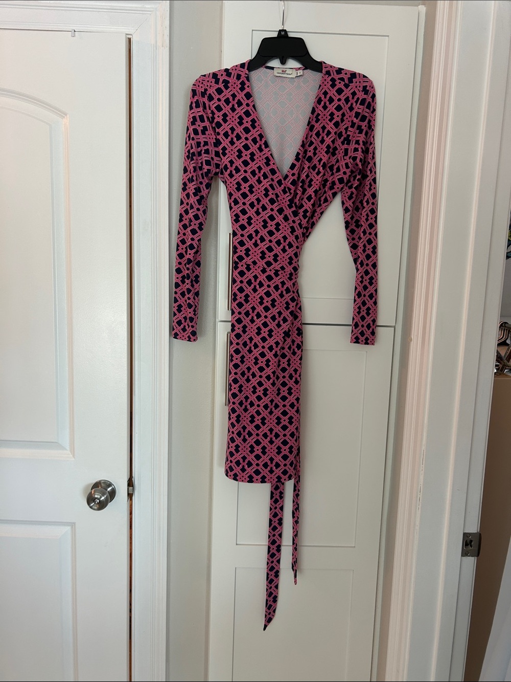 Vineyard Vines Pink and Navy Geometric Wrap Dress